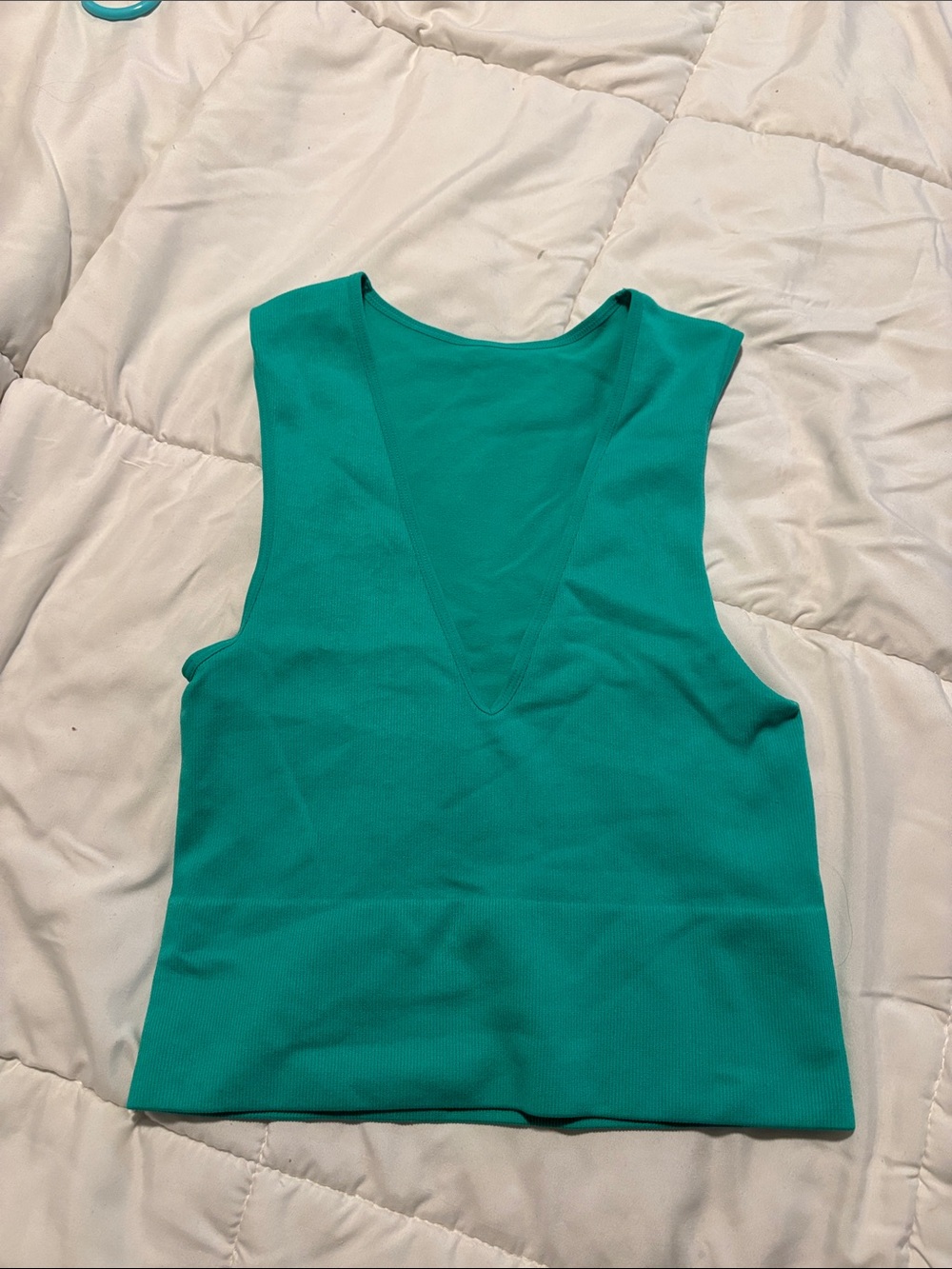 Sleeveless V-Neck Ribbed Tank Top - Teal Size Medium